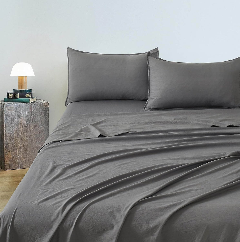 DSZ Product, feed-cond-new, feed-sl-DSZ Freight PayableVintage Washed Microfibre Sheet Set With 1 Pillowcase - Grey - Single - Premium Home & Garden > Bedding > Bed Sheets from Cleverpolly ! Shop Online Buy Now at S & D's Value Store Family Business Best Customer ServiceDSZ Product, feed-cond-new, feed-sl-DSZ Freight Payable