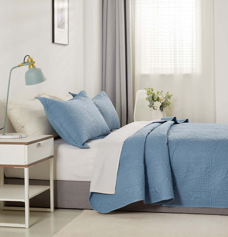 DSZ Product, feed-cond-new, feed-sl-DSZ Freight PayableLisbon Quilted 3 Pieces Embossed Coverlet Set - Queen/Double Blue - Premium Home & Garden > Bedding > Duvet Covers from Gioia Casa ! Shop Online Buy Now at S & D's Value Store Family Business Best Customer ServiceDSZ Product, feed-cond-new, feed-sl-DSZ Freight Payable