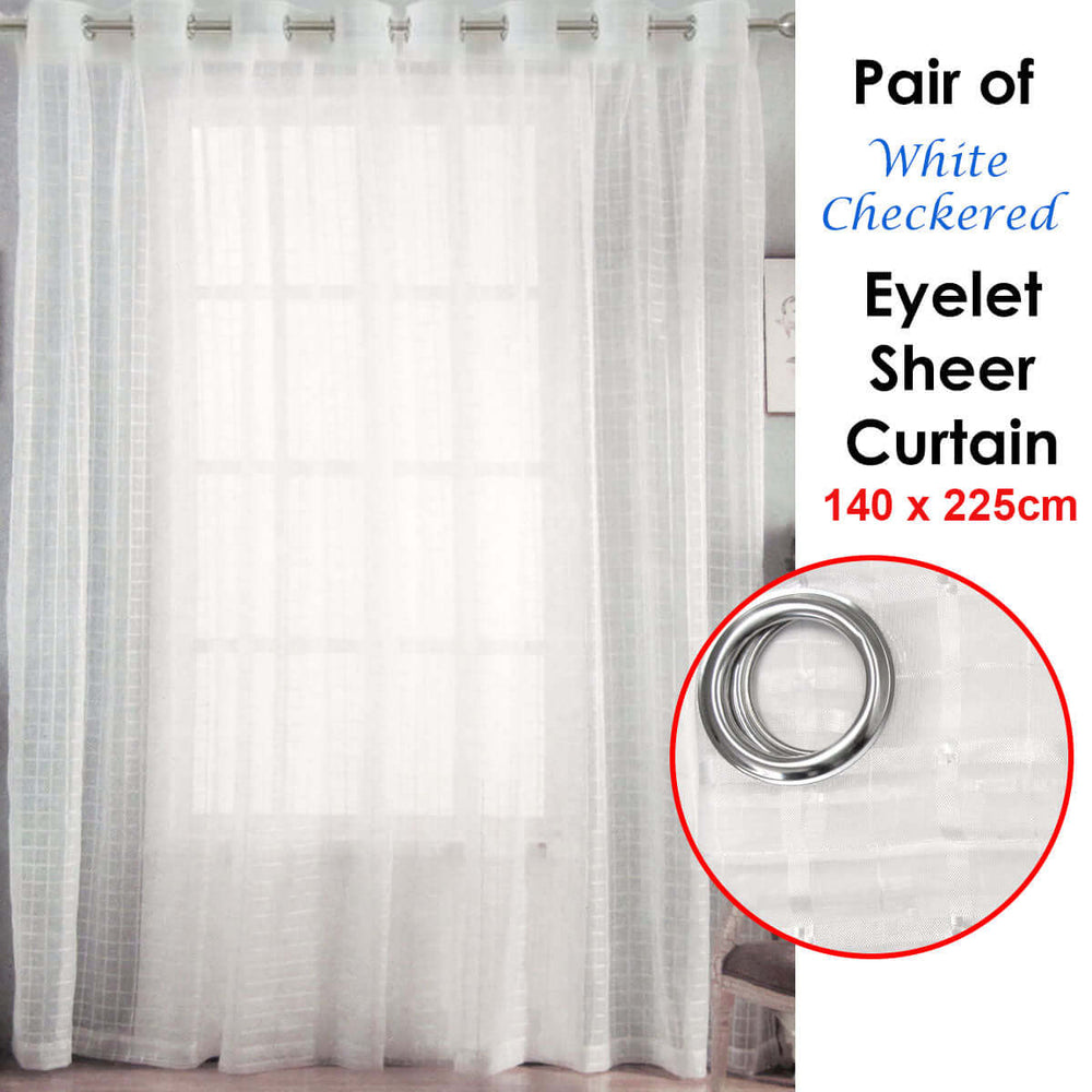 _label_, DSZ Product, feed-cond-new, feed-sl-free shipping, free-shipping, newPair Of White Checkered Eyelet Sheer Curtains 140 X 225Cm - Premium Home & Garden > Curtains > Curtains & Drapes from DSZ ! Shop Online Buy Now at S & D's Value Store Family Business Best Customer Service_label_, DSZ Product, feed-cond-new, feed-sl-free shipping, free-shipping, new