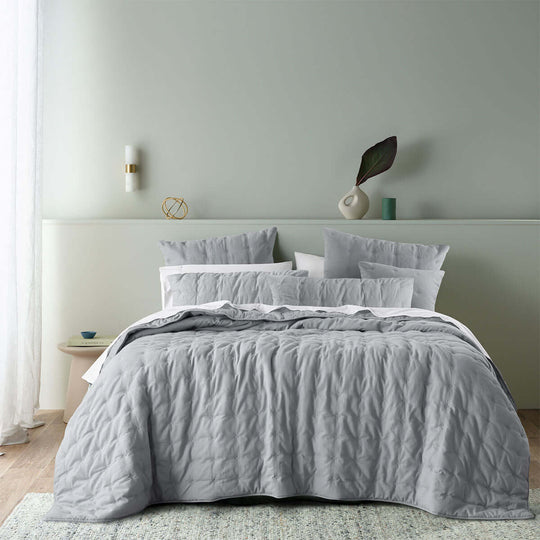 Affordable Bianca Langston Silver Comforter Set in pre-washed linen/cotton, offering a luxe, modern, DIY bedroom aesthetic.