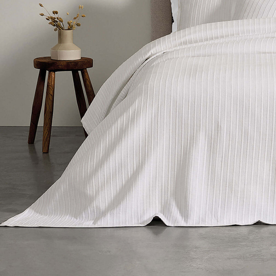 Affordable Bianca Evora White Cotton Jacquard Coverlet Set with quilted design, luxe detailing, perfect for a DIY home upgrade.