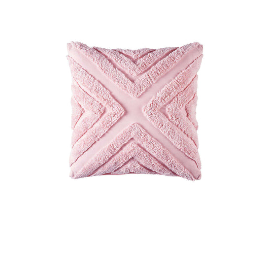 Pink geometric chenille cushion by Bianca, 43x43 cm, luxe affordable quality for DIY home decor transformation.