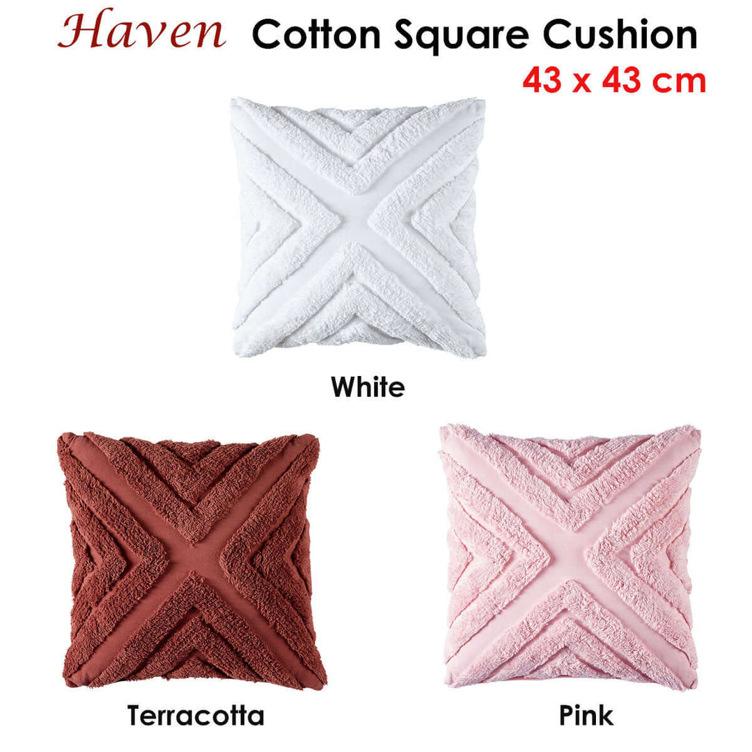 "Affordable Haven Cotton Square Cushions in White, Terracotta, and Pink with Geometric Chenille Design, 43 x 43 cm"