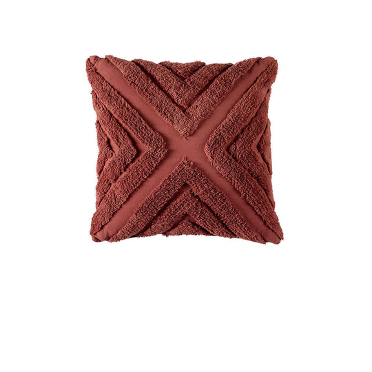 Affordable luxe Bianca Haven terracotta cotton chenille square cushion with geometric design, perfect for DIY home decor.