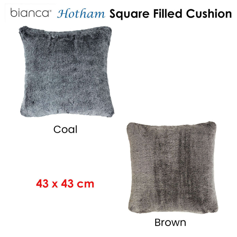 Bianca Hotham Square Filled Cushions in Coal and Brown, 43 x 43 cm, faux fur, affordable quality for a luxe DIY home touch.