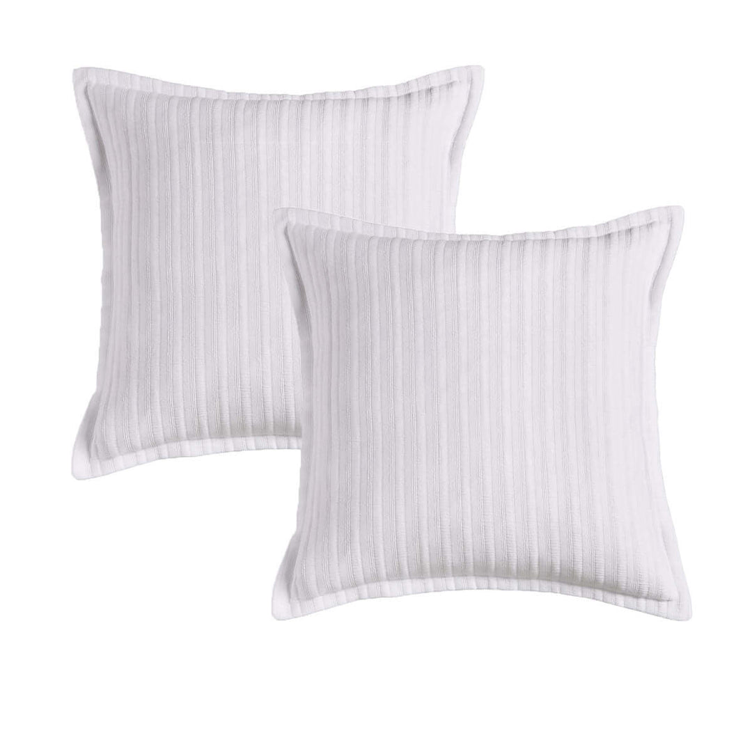 Pair of white quilted European pillowcases by Bianca with intricate cotton jacquard detailing, affordable quality luxe bedding.