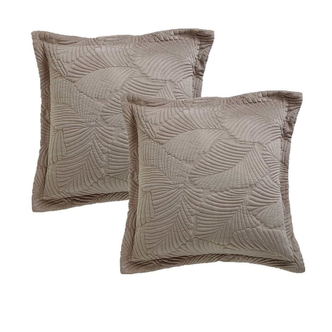 Bianca Kairo Taupe European Pillowcases with Quilted Leaf Design, Affordable Quality Luxe Velvet, Set of 2, Ideal for DIY Decor