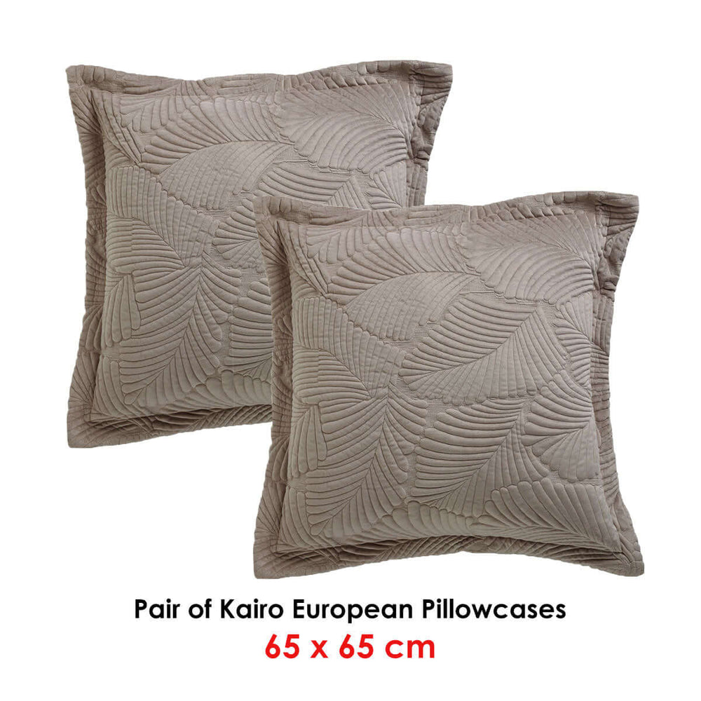 Affordable Kairo Taupe European Pillowcases with Quilted Leaf Design, Luxe Velvet, 65x65cm, DIY Bedroom Decor, Quality Set