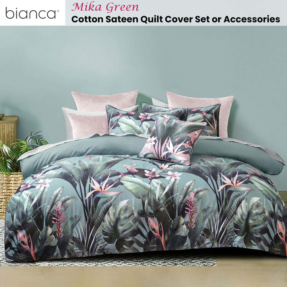 _label_, DSZ Product, feed-cond-new, feed-sl-free shipping, free-shipping, newBianca Mika Green Cotton Sateen Quilt Cover Set Queen - Premium Home & Garden > Bedding > Duvet Covers from Bianca ! Shop Online Buy Now at S & D's Value Store Family Business Best Customer Service_label_, DSZ Product, feed-cond-new, feed-sl-free shipping, free-shipping, new