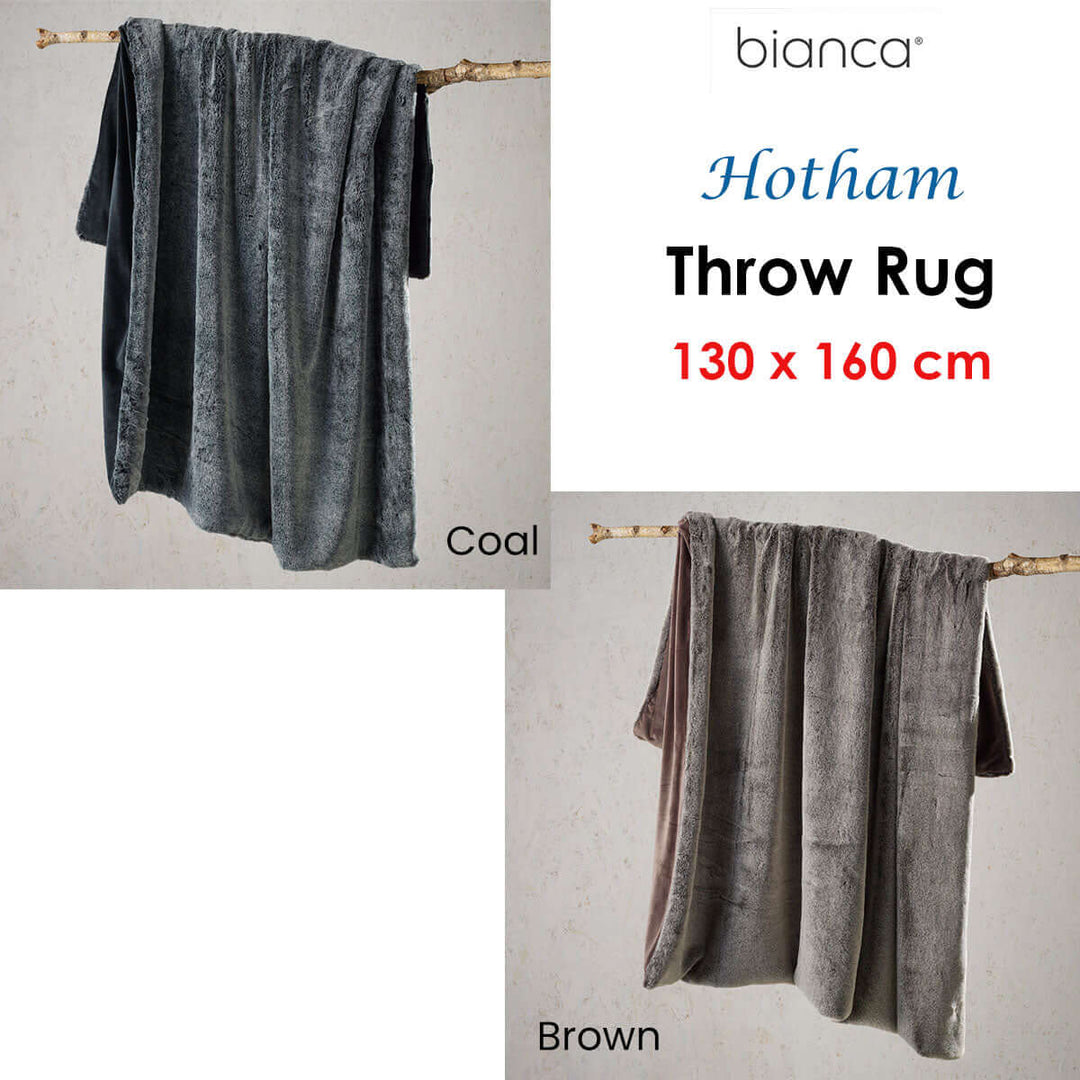 Bianca Hotham Throw Rug 130x160 cm in Coal and Brown, soft faux fur, luxurious and affordable home decor.