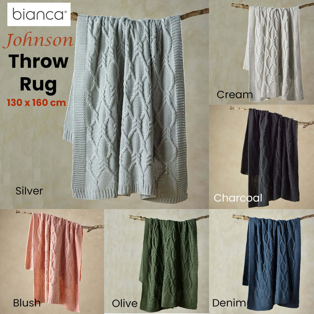 "Bianca Johnson affordable knitted throw rugs in various colors and designs, showcasing a luxe and quality DIY home decor option."