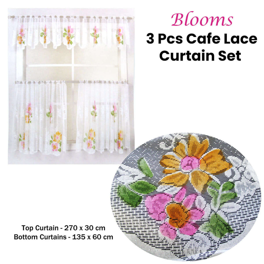 _label_, DSZ Product, feed-cond-new, feed-sl-free shipping, free-shipping, new3 Pce Cafe Blooms Lace Kitchen Curtain Set - Premium Home & Garden > Curtains > Curtains & Drapes from DSZ ! Shop Online Buy Now at S & D's Value Store Family Business Best Customer Service_label_, DSZ Product, feed-cond-new, feed-sl-free shipping, free-shipping, new