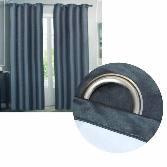 Emporio Hudson charcoal blockout eyelet curtains with stainless steel rings, quality design for light and sound blocking.