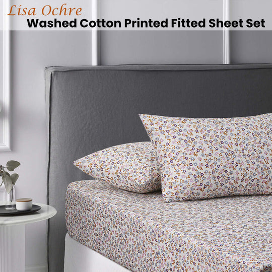 _label_, DSZ Product, feed-cond-new, feed-sl-free shipping, free-shippingAccessorize Lisa Ochre Washed Cotton Printed Fitted Sheet Set King - Premium Home & Garden > Bedding > Bed Sheets from Accessorize ! Shop Online Buy Now at S & D's Value Store Family Business Best Customer Service_label_, DSZ Product, feed-cond-new, feed-sl-free shipping, free-shipping