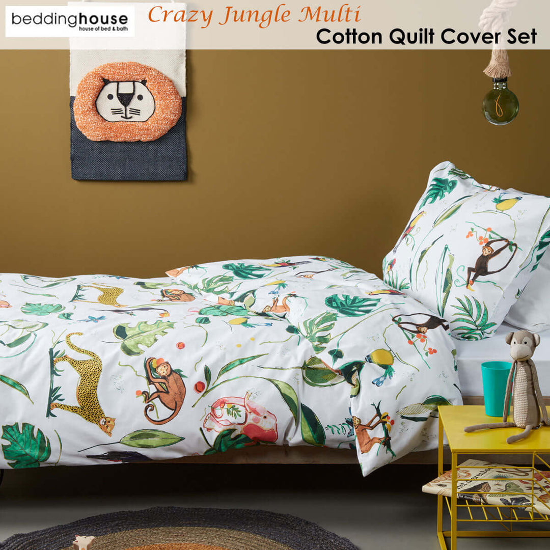 _label_, DSZ Product, feed-cond-new, feed-sl-free shipping, free-shippingBedding House Crazy Jungle Multi Cotton Quilt Cover Set Single - Premium Home & Garden > Bedding > Duvet Covers from Bedding House ! Shop Online Buy Now at S & D's Value Store Family Business Best Customer Service_label_, DSZ Product, feed-cond-new, feed-sl-free shipping, free-shipping