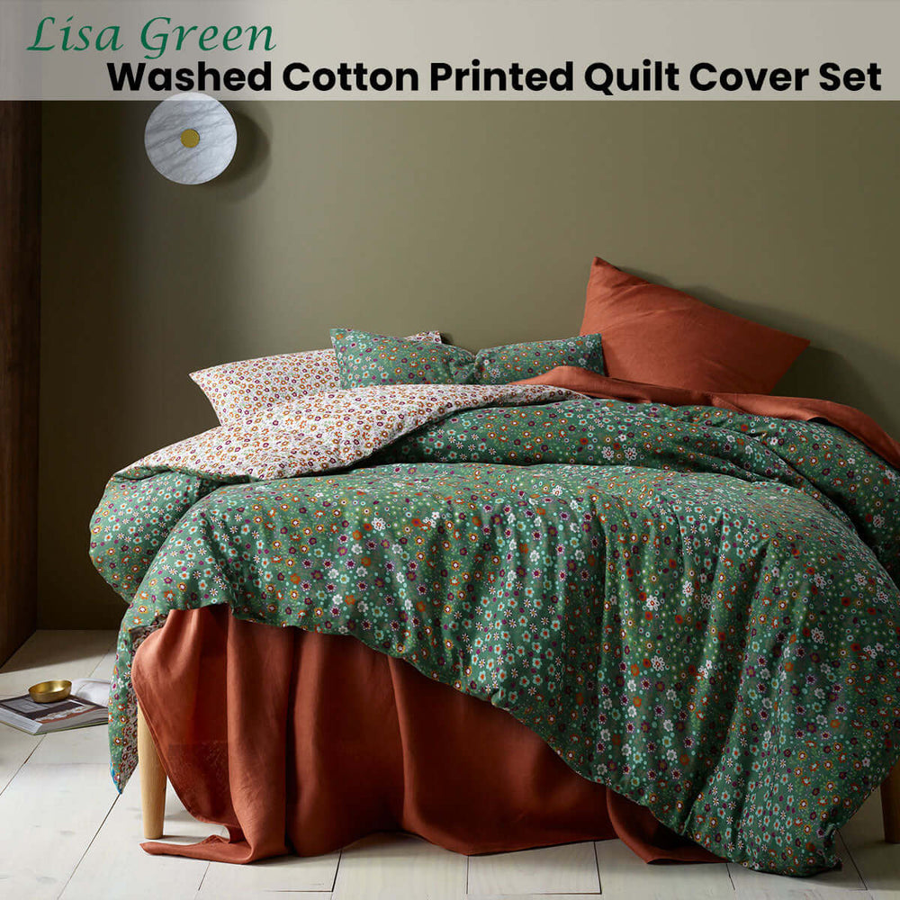 _label_, DSZ Product, feed-cond-new, feed-sl-free shipping, free-shipping, newAccessorize Lisa Green Washed Cotton Printed Quilt Cover Set King - Premium Home & Garden > Bedding > Duvet Covers from Accessorize ! Shop Online Buy Now at S & D's Value Store Family Business Best Customer Service_label_, DSZ Product, feed-cond-new, feed-sl-free shipping, free-shipping, new