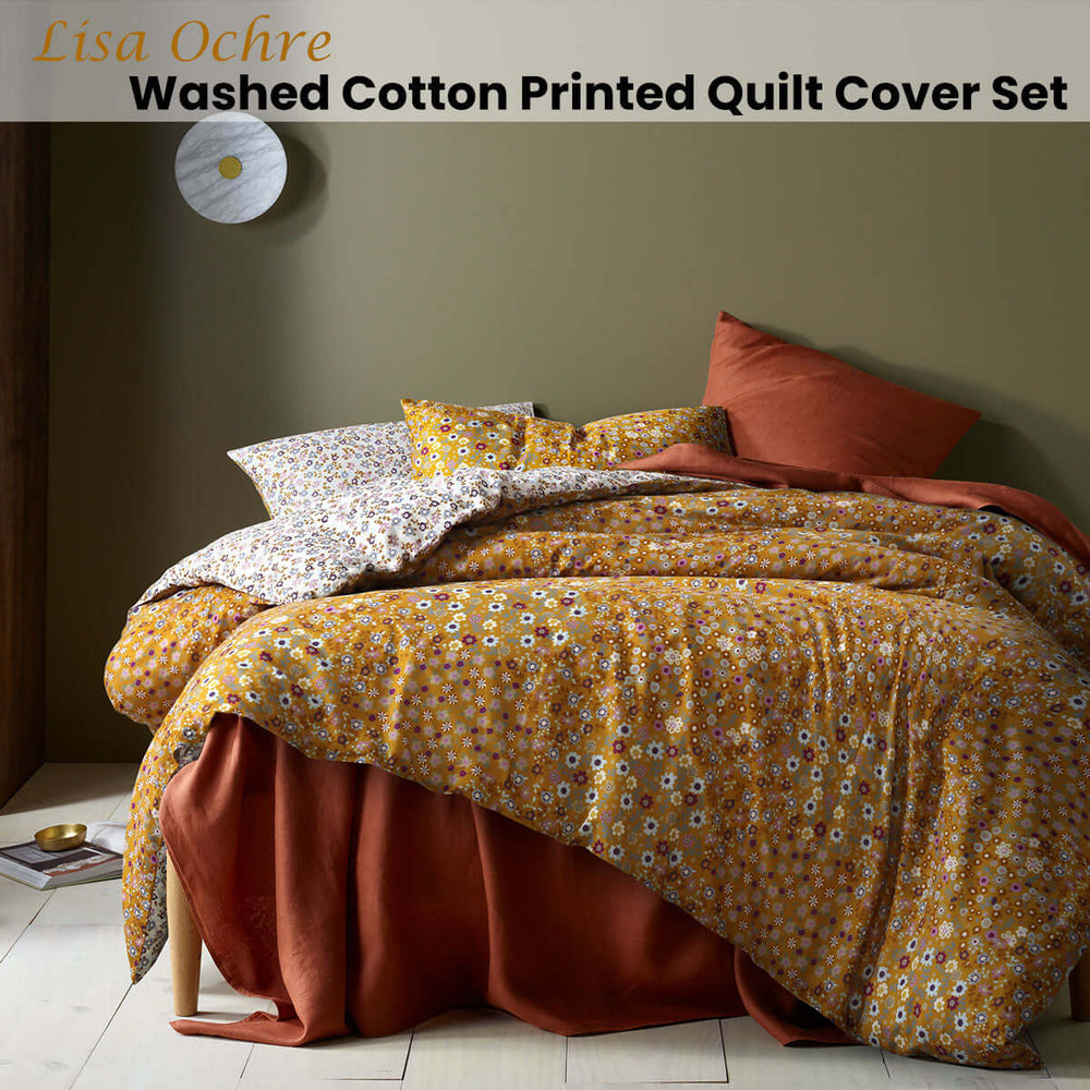 _label_, DSZ Product, feed-cond-new, feed-sl-free shipping, free-shipping, newAccessorize Lisa Ochre Washed Cotton Printed Quilt Cover Set King - Premium Home & Garden > Bedding > Duvet Covers from Accessorize ! Shop Online Buy Now at S & D's Value Store Family Business Best Customer Service_label_, DSZ Product, feed-cond-new, feed-sl-free shipping, free-shipping, new