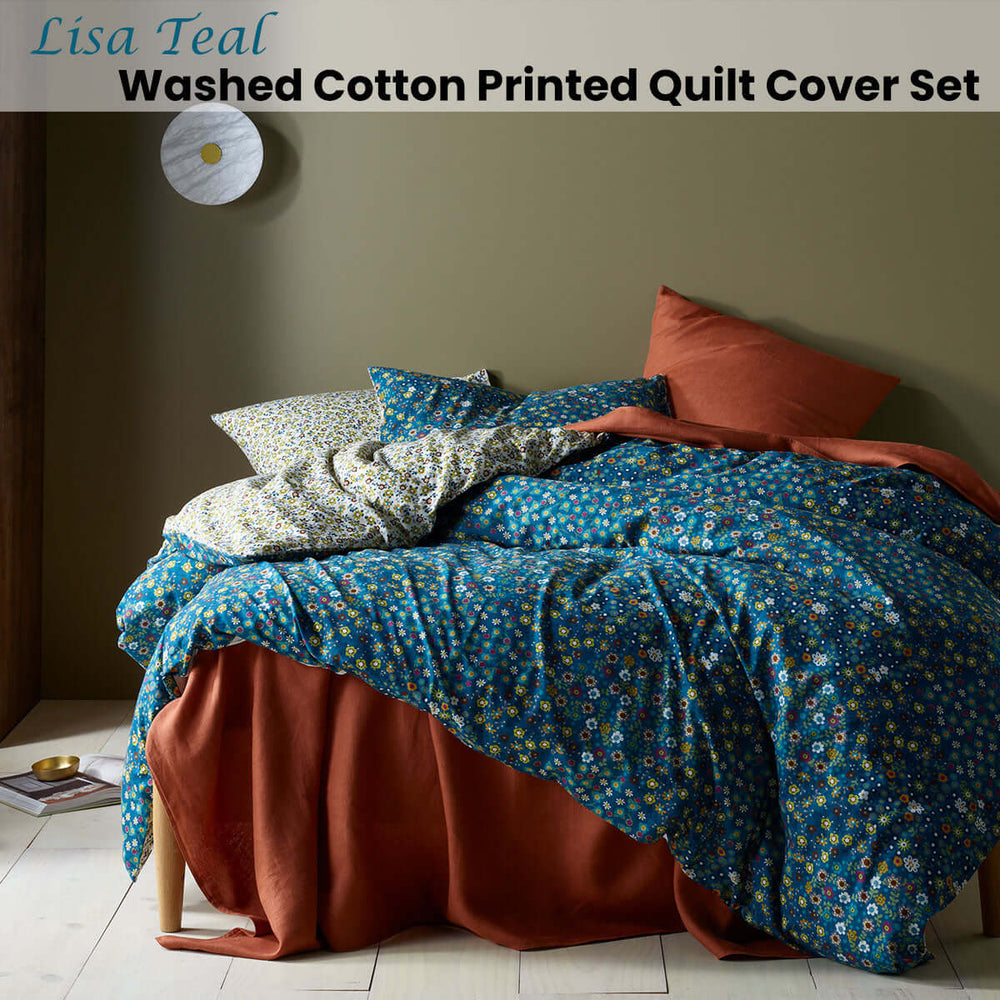 _label_, DSZ Product, feed-cond-new, feed-sl-free shipping, free-shipping, newAccessorize Lisa Teal Washed Cotton Printed Quilt Cover Set King - Premium Home & Garden > Bedding > Duvet Covers from Accessorize ! Shop Online Buy Now at S & D's Value Store Family Business Best Customer Service_label_, DSZ Product, feed-cond-new, feed-sl-free shipping, free-shipping, new