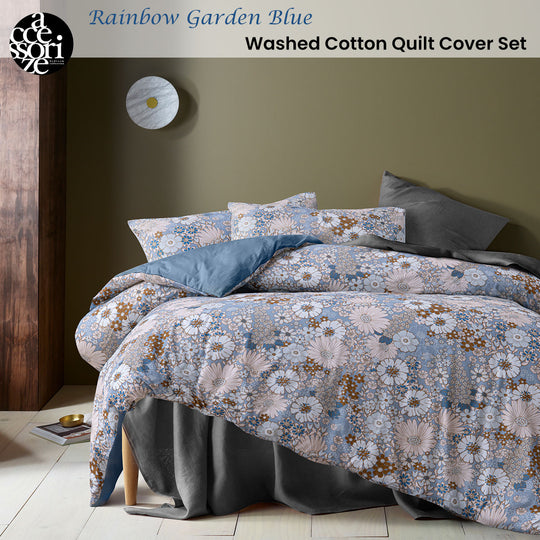 _label_, feed-cond-new, feed-sl-free shipping, free-shipping, newAccessorize Rainbow Garden Blue Washed Cotton Quilt Cover Set Double - Premium Home & Garden > Bedding > Duvet Covers from S & D's Value Store ! Shop Online Buy Now at S & D's Value Store Family Business Best Customer Service_label_, feed-cond-new, feed-sl-free shipping, free-shipping, new