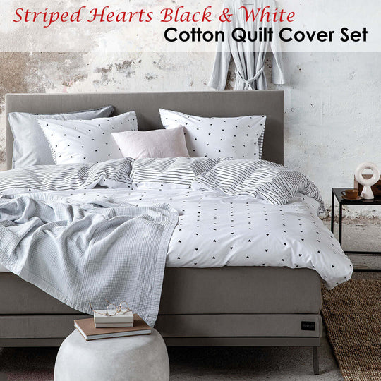 _label_, DSZ Product, feed-cond-new, feed-sl-free shipping, free-shipping, newVtwonen Striped Hearts Black & White Cotton Quilt Cover Set King - Premium Home & Garden > Bedding > Duvet Covers from Vtwonen ! Shop Online Buy Now at S & D's Value Store Family Business Best Customer Service_label_, DSZ Product, feed-cond-new, feed-sl-free shipping, free-shipping, new