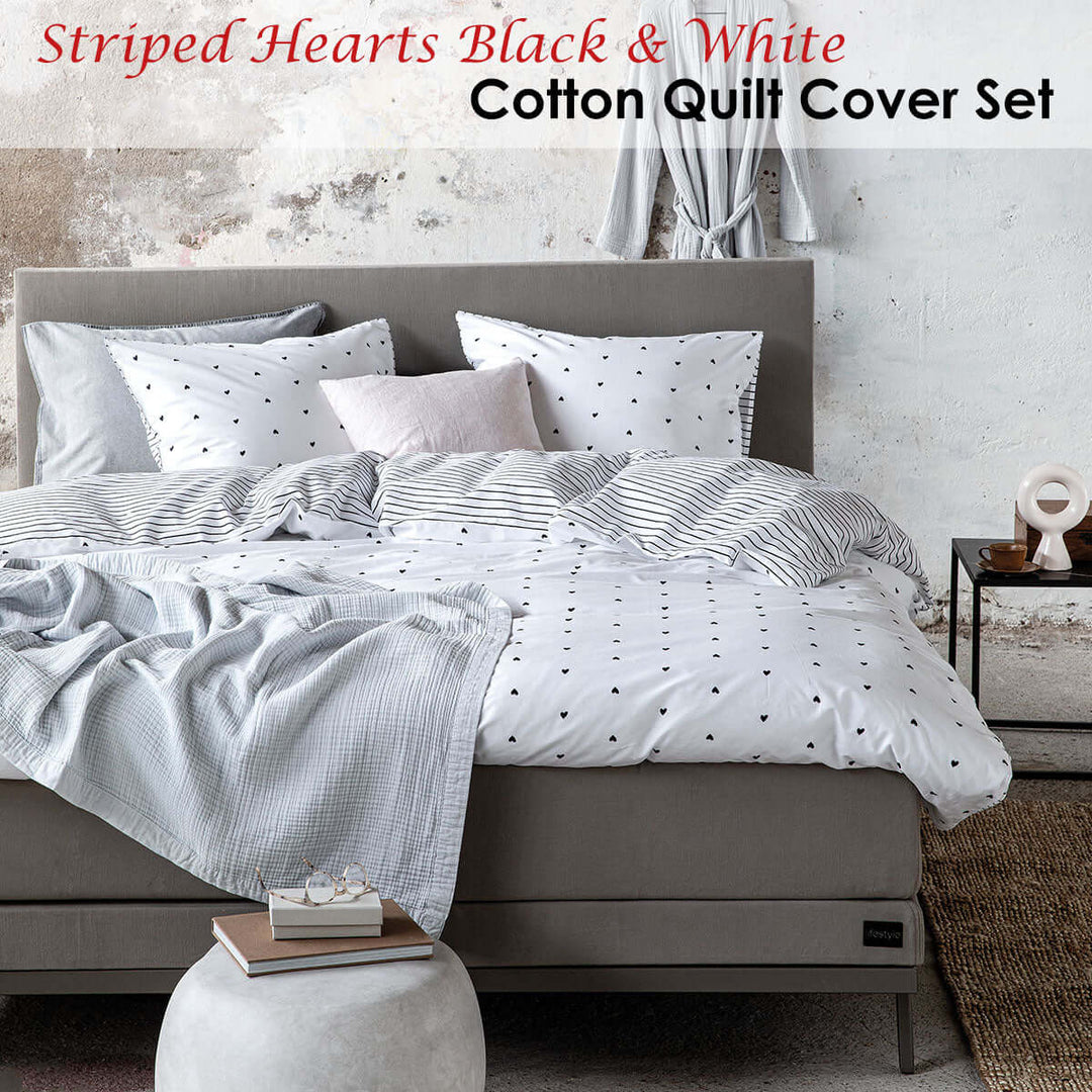 _label_, DSZ Product, feed-cond-new, feed-sl-free shipping, free-shipping, newVtwonen Striped Hearts Black & White Cotton Quilt Cover Set Queen - Premium Home & Garden > Bedding > Duvet Covers from Vtwonen ! Shop Online Buy Now at S & D's Value Store Family Business Best Customer Service_label_, DSZ Product, feed-cond-new, feed-sl-free shipping, free-shipping, new