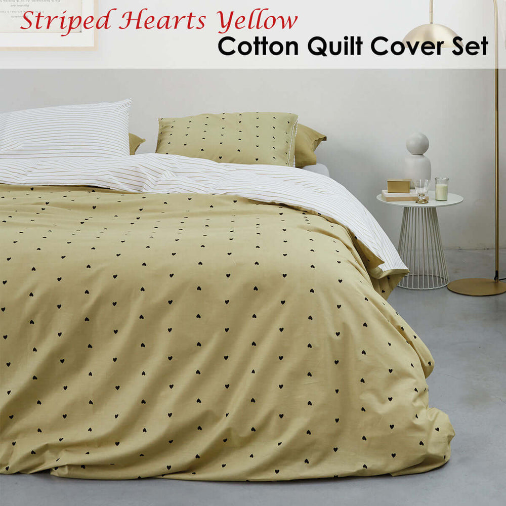 _label_, DSZ Product, feed-cond-new, feed-sl-free shipping, free-shipping, newVtwonen Striped Hearts Yellow Cotton Quilt Cover Set King - Premium Home & Garden > Bedding > Duvet Covers from Vtwonen ! Shop Online Buy Now at S & D's Value Store Family Business Best Customer Service_label_, DSZ Product, feed-cond-new, feed-sl-free shipping, free-shipping, new