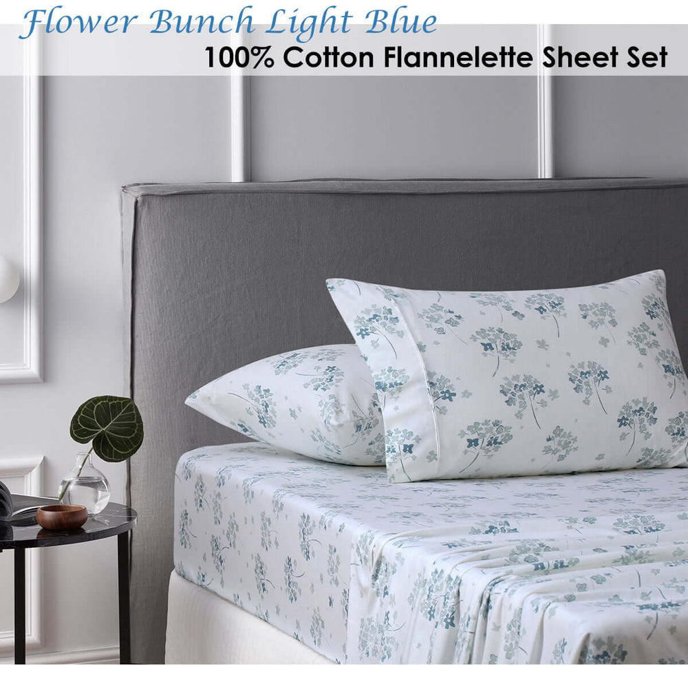 _label_, DSZ Product, feed-cond-new, feed-sl-free shipping, free-shippingAccessorize Cotton Flannelette Sheet Set Flower Bunch Light Blue Single - Premium Home & Garden > Bedding > Bed Sheets from Accessorize ! Shop Online Buy Now at S & D's Value Store Family Business Best Customer Service_label_, DSZ Product, feed-cond-new, feed-sl-free shipping, free-shipping