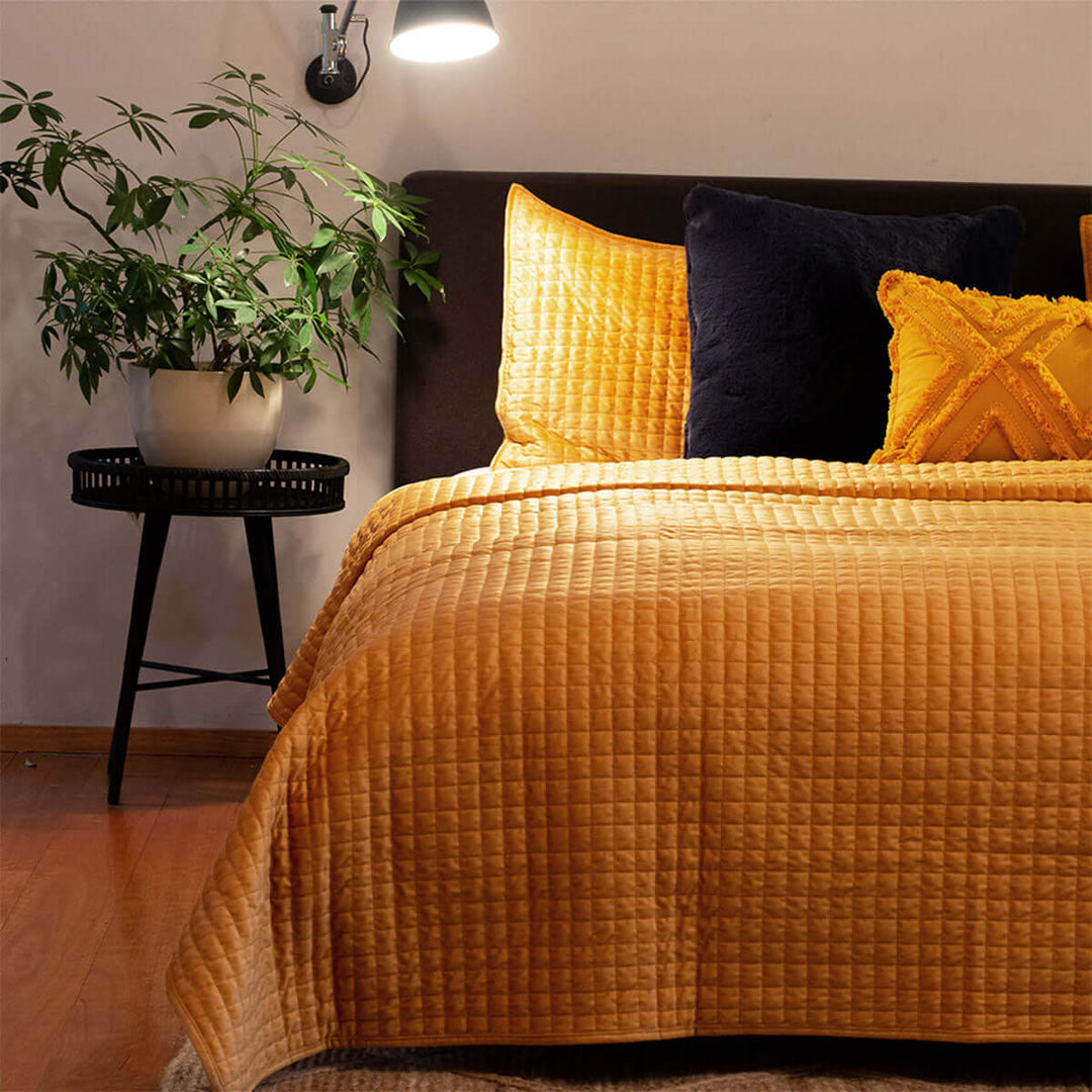 _label_, DSZ Product, feed-cond-new, feed-sl-free shipping, free-shipping, newJ.Elliot Home Adela Mustard Velvet Quilted Coverlet Set Queen/King - Premium Home & Garden > Bedding > Duvet Covers from J.Elliot Home ! Shop Online Buy Now at S & D's Value Store Family Business Best Customer Service_label_, DSZ Product, feed-cond-new, feed-sl-free shipping, free-shipping, new