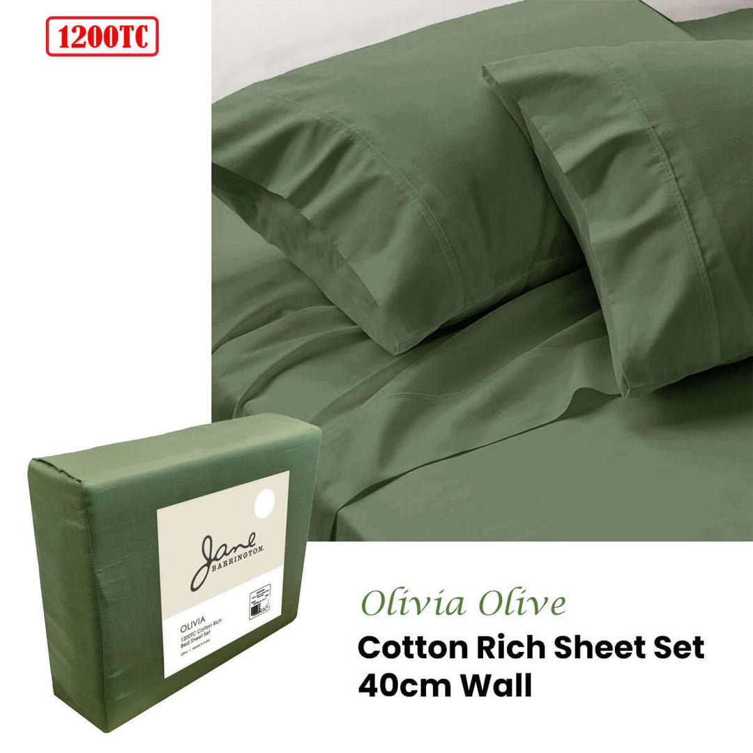 _label_, DSZ Product, feed-cond-new, feed-sl-free shipping, free-shippingJane Barrington 1200Tc Olivia Cotton Rich Sheet Set 40Cm Wall Olive Queen - Premium Home & Garden > Bedding > Bed Sheets from Jane Barrington ! Shop Online Buy Now at S & D's Value Store Family Business Best Customer Service_label_, DSZ Product, feed-cond-new, feed-sl-free shipping, free-shipping