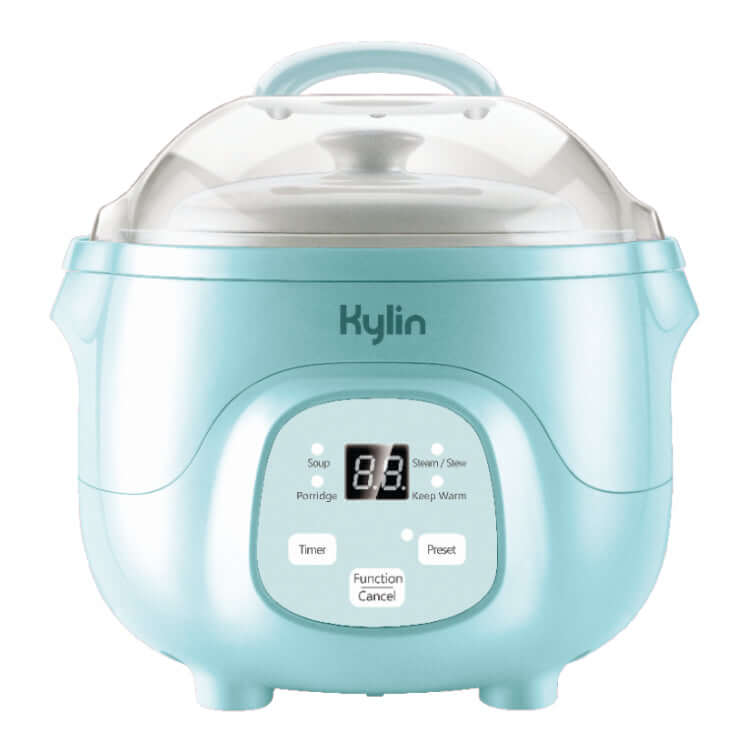 Kylin Electric Multi-Stew Cooker 0.7L AU-K1007 in blue, featuring digital controls and a transparent lid for perfect cooking.