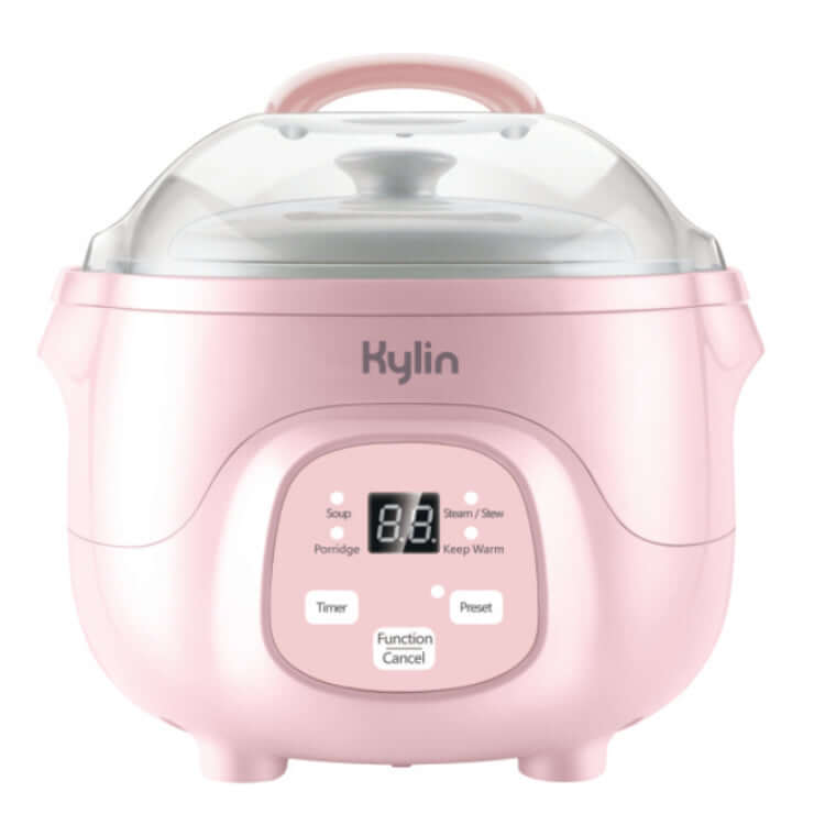 Kylin Electric Multi-Stew Cooker 0.7L AU-K1007 in pink with digital display and steam function, affordable quality kitchen appliance.