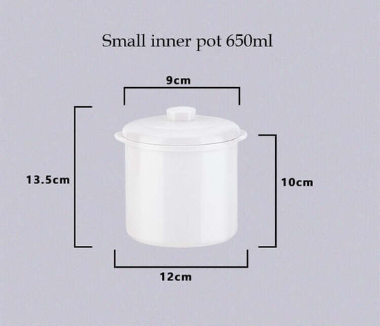 Small inner pot 650ml with dimensions, ideal for Kylin Electric Slow Cooker, perfect for affordable and quality cooking.