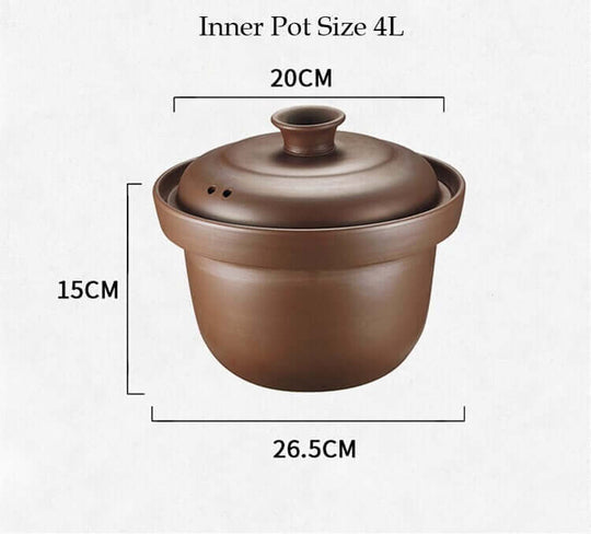 Kylin Electric Purple Clay Pot 4L inner pot dimensions: 20CM diameter, 15CM height, 26.5CM width, perfect for soups and stews.