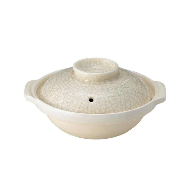 Donabe Japanese 28cm clay pot with cracks design, ideal for soups and stews, suitable for 4-5 people, 2.2L capacity.