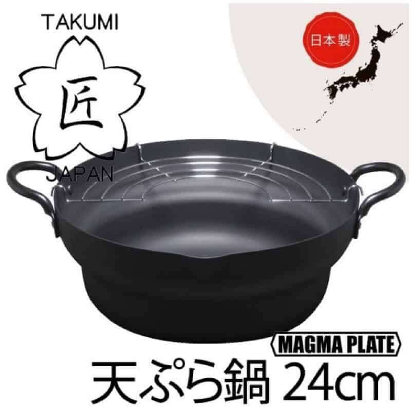 Takumi Japan 24cm Iron Tempura Deep Fry Pot, compatible with induction and gas, durable and affordable kitchen tool.