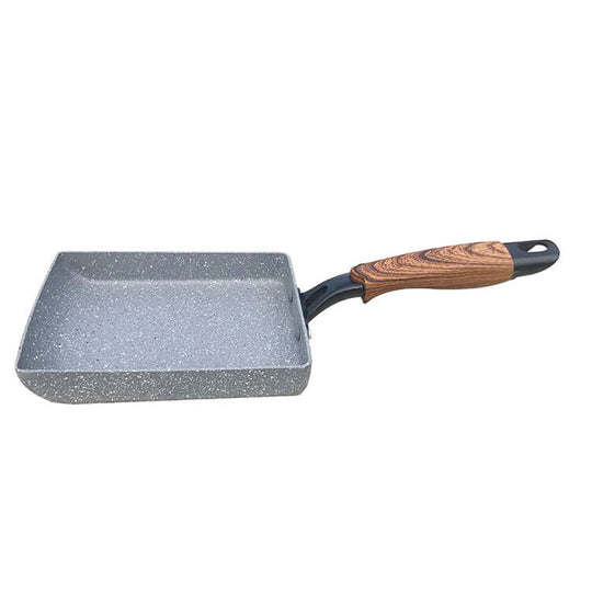 Hello Kitchen Marble Non-stick Tamagoyaki Fry Pan with wooden handle, perfect for affordable and quality Japanese omelettes.