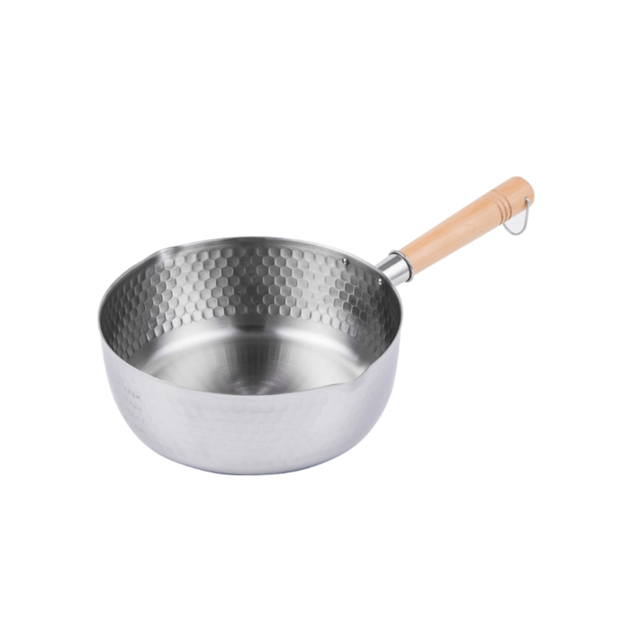 Justcook 20cm Japanese-style stainless steel saucepan with white handle, non-stick, ergonomic design, affordable quality cookware.