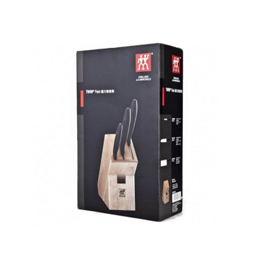 Zwilling ZW-K14 Twin Point 4PC Knife Set packaging featuring birchwood knife block and three quality kitchen knives.