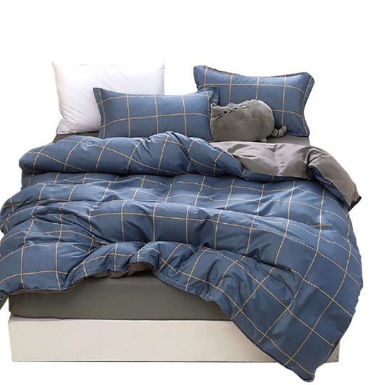 DSZ Product, feed-cond-new, feed-sl-DSZ Freight PayableBlue Plaid Pattern Aloe Cotton Flat Sheet Quilt Cover Pillowcases 4Pcs Bedding Set Duvet Doona Quilt Cover Set (Double) - Premium Home & Garden > Bedding > Duvet Covers from Jr Joyreap ! Shop Online Buy Now at S & D's Value Store Family Business Best Customer ServiceDSZ Product, feed-cond-new, feed-sl-DSZ Freight Payable