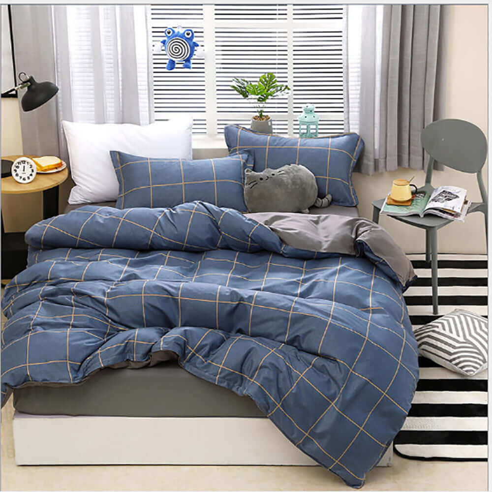 DSZ Product, feed-cond-new, feed-sl-DSZ Freight PayableBlue Plaid Pattern Aloe Cotton Flat Sheet Quilt Cover Pillowcases 4Pcs Bedding Set Duvet Doona Quilt Cover Set (Double) - Premium Home & Garden > Bedding > Duvet Covers from Jr Joyreap ! Shop Online Buy Now at S & D's Value Store Family Business Best Customer ServiceDSZ Product, feed-cond-new, feed-sl-DSZ Freight Payable