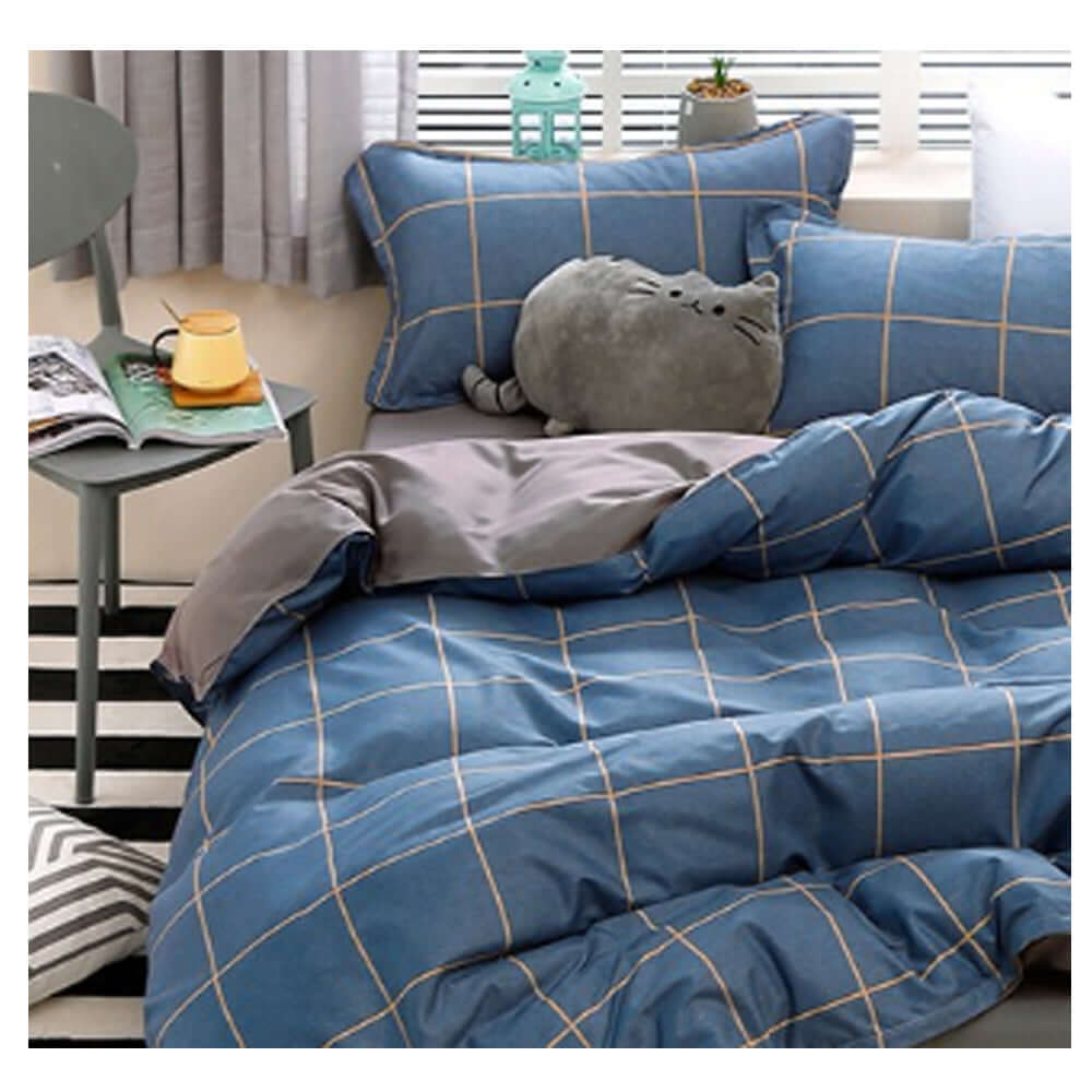 DSZ Product, feed-cond-new, feed-sl-DSZ Freight PayableBlue Plaid Pattern Aloe Cotton Flat Sheet Quilt Cover Pillowcases 4Pcs Bedding Set Duvet Doona Quilt Cover Set (Double) - Premium Home & Garden > Bedding > Duvet Covers from Jr Joyreap ! Shop Online Buy Now at S & D's Value Store Family Business Best Customer ServiceDSZ Product, feed-cond-new, feed-sl-DSZ Freight Payable