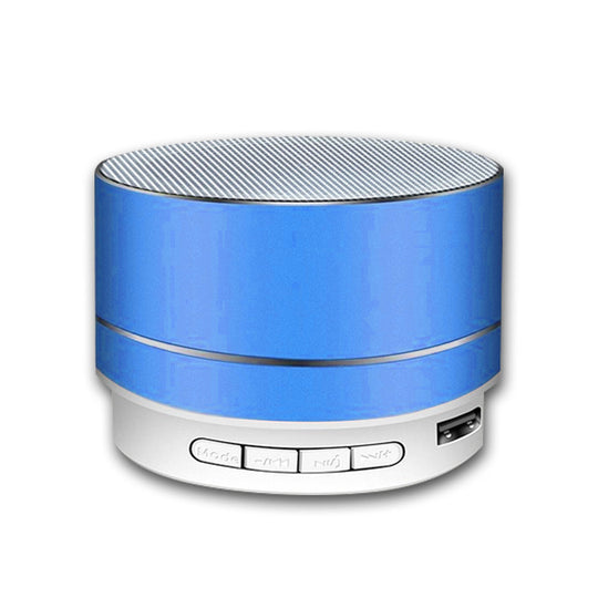 Portable blue Bluetooth speaker with elegant design, color-changing LED, and handsfree features for music enjoyment.