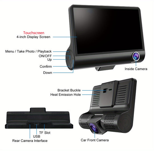 DSZ Product, feed-cond-new, feed-sl-DSZ Freight Payable, newFront And Rear Triple Lens Dash Cam 1080P Hd 4 - Inch Touch Screen Wide - Angle Lens - Premium Electronics > Business & Home Security > Security Cameras & Accessories from Jr Joyreap ! Shop Online Buy Now at S & D's Value Store Family Business Best Customer ServiceDSZ Product, feed-cond-new, feed-sl-DSZ Freight Payable, new