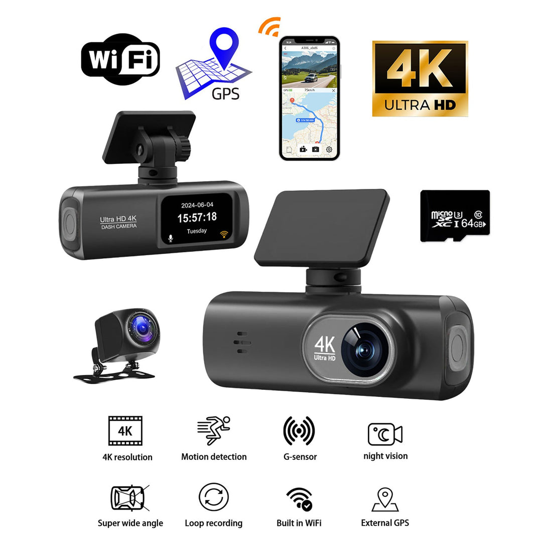 DSZ Product, feed-cond-new, feed-sl-DSZ Freight Payable, new4K Front And Rear Dual Dash Cam Wifi Gps Car Camera With 64Gb Sd Card - Premium Electronics > Business & Home Security > Security Cameras & Accessories from Jr Joyreap ! Shop Online Buy Now at S & D's Value Store Family Business Best Customer ServiceDSZ Product, feed-cond-new, feed-sl-DSZ Freight Payable, new