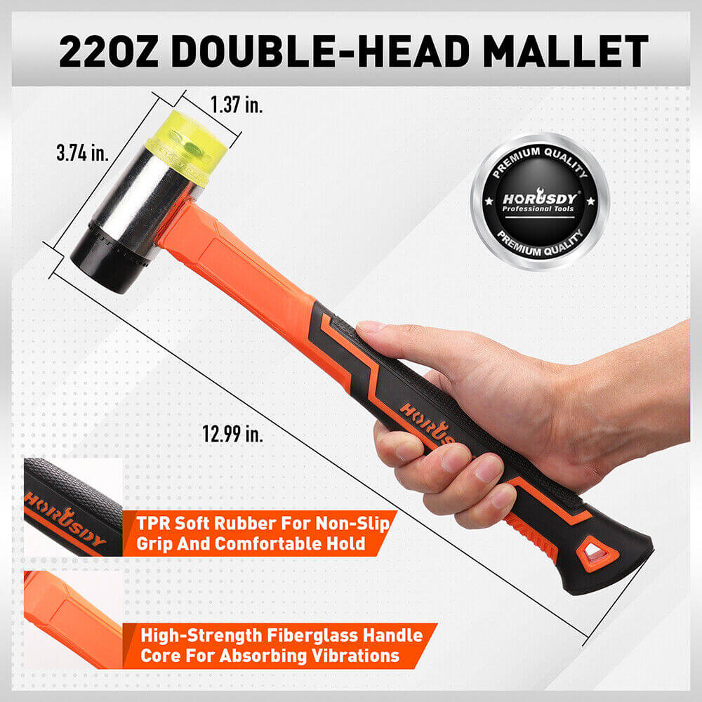 HORUSDY 220Z double-head mallet with TPR rubber grip for comfortable hold, ideal for DIY laminate flooring installation.