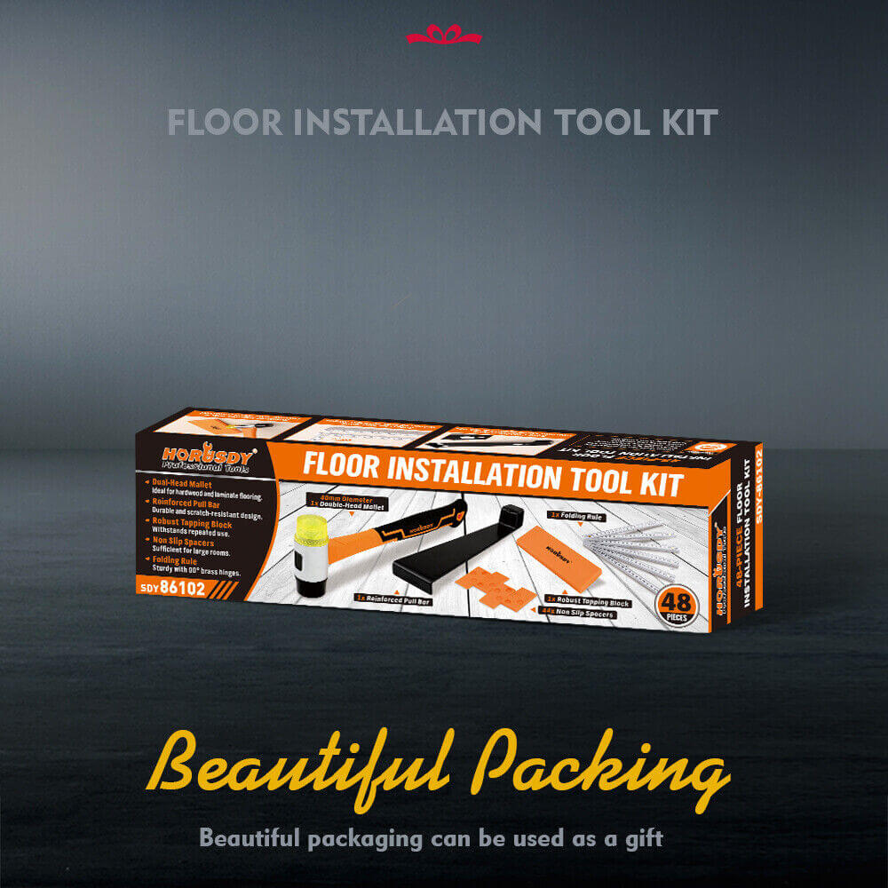 HORUSDY 48Pc Floor Installation Tool Kit in elegant packaging, ideal for DIY projects and affordable quality.