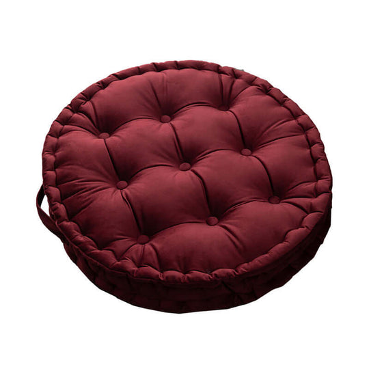 Luxury round pouf cushion in burgundy, perfect for meditation, home use, and office decor.