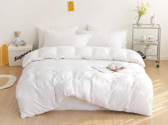 DSZ Product, feed-cond-new, feed-sl-DSZ Freight PayableTufted Diamond Jacquard King Size White Duvet Quilt Cover Set - Premium Home & Garden > Bedding > Duvet Covers from Fabric Fantastic ! Shop Online Buy Now at S & D's Value Store Family Business Best Customer ServiceDSZ Product, feed-cond-new, feed-sl-DSZ Freight Payable