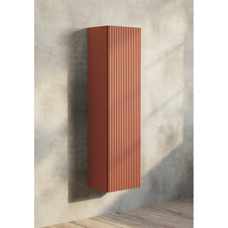 Rimini side cabinet 1200mm in Potter's Clay finish, showcasing a unique fluted design for an elegant and functional bathroom storage solution.