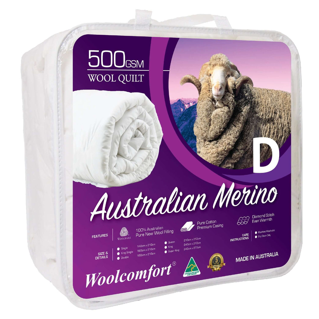 _label_, DSZ Product, feed-cond-new, feed-sl-free shipping, free-shippingWoolcomfort Aus Made Merino Wool Quilt 500Gsm 180 X 210Cm Double Size - Premium Home & Garden > Bedding > Quilts & Duvets from Woolcomfort ! Shop Online Buy Now at S & D's Value Store Family Business Best Customer Service_label_, DSZ Product, feed-cond-new, feed-sl-free shipping, free-shipping